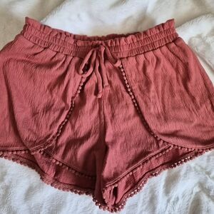 No Boundaries High Waist Pom-Pom Trim Shorts - Coral